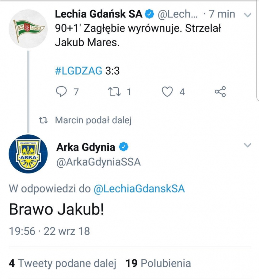 Arka Gdynia komentuje wpis Lechii Gdańsk... :D